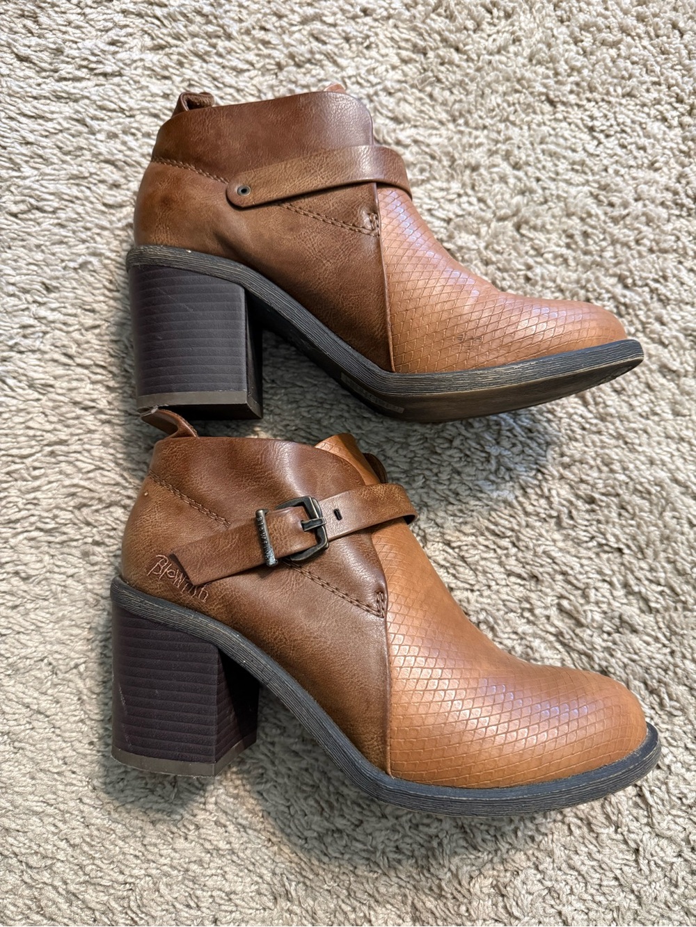 Blowfish Cognac Brown Textured Block Heel Ankle Boots